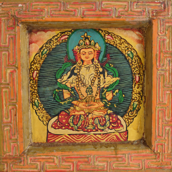Divine Buddha - Tibetan Hand-Painted Wall Hanging - view 3, handmade Tibetan wall hanging from India