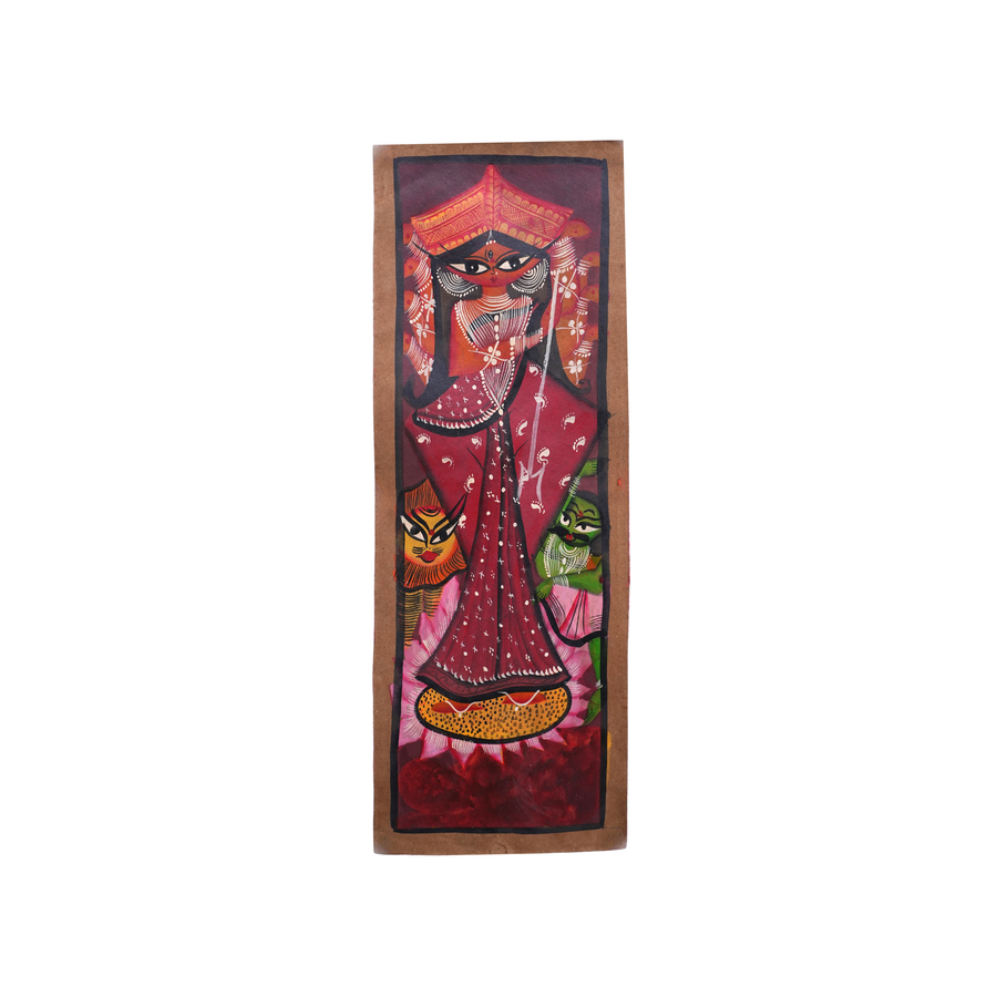 Divine Shakti - Kalighat Painting - view 2, handmade Kalighat folk painting from India