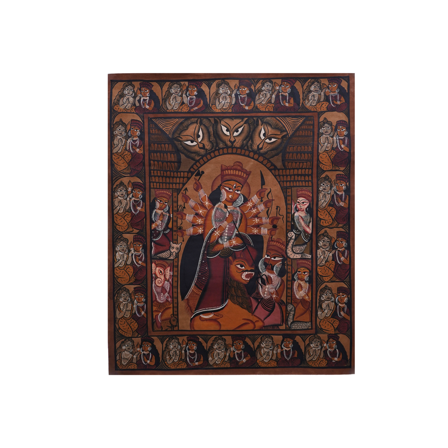 Durga Puja - Kalighat Painting - view 2, handmade Kalighat folk painting from India