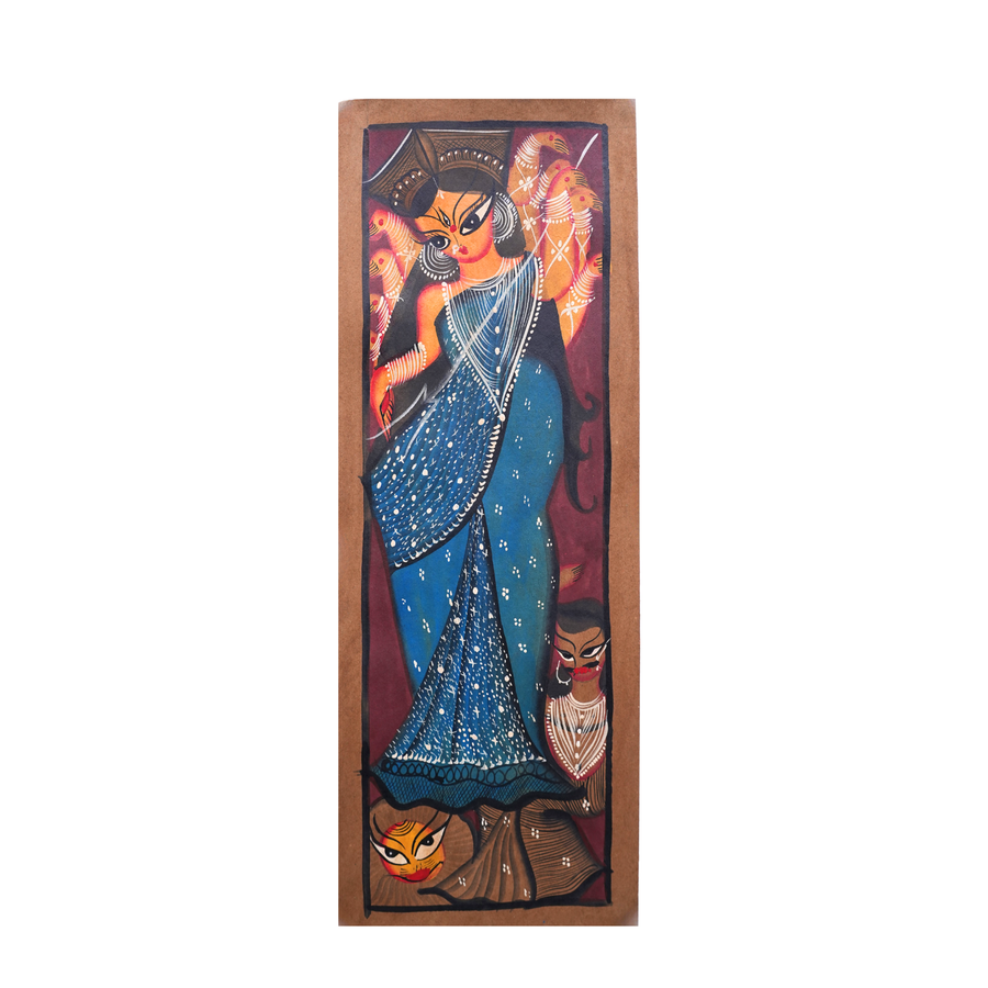 Durga Shakti - Kalighat Painting - view 2, handmade Kalighat folk painting from India
