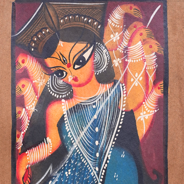 Durga Shakti - Kalighat Painting - view 3, handmade Kalighat folk painting from India