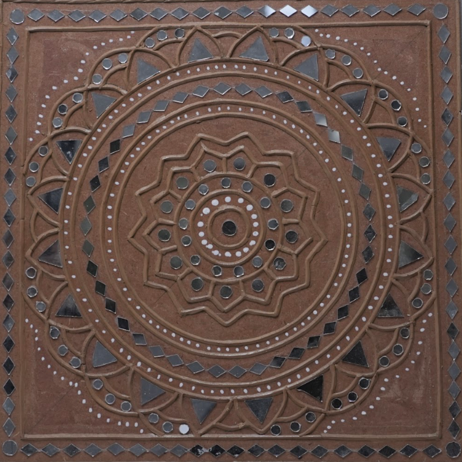 Earth Mandala - Lippan Mirror Wall Art - view 2, handmade Lippan mirror wall art from Kutch, India