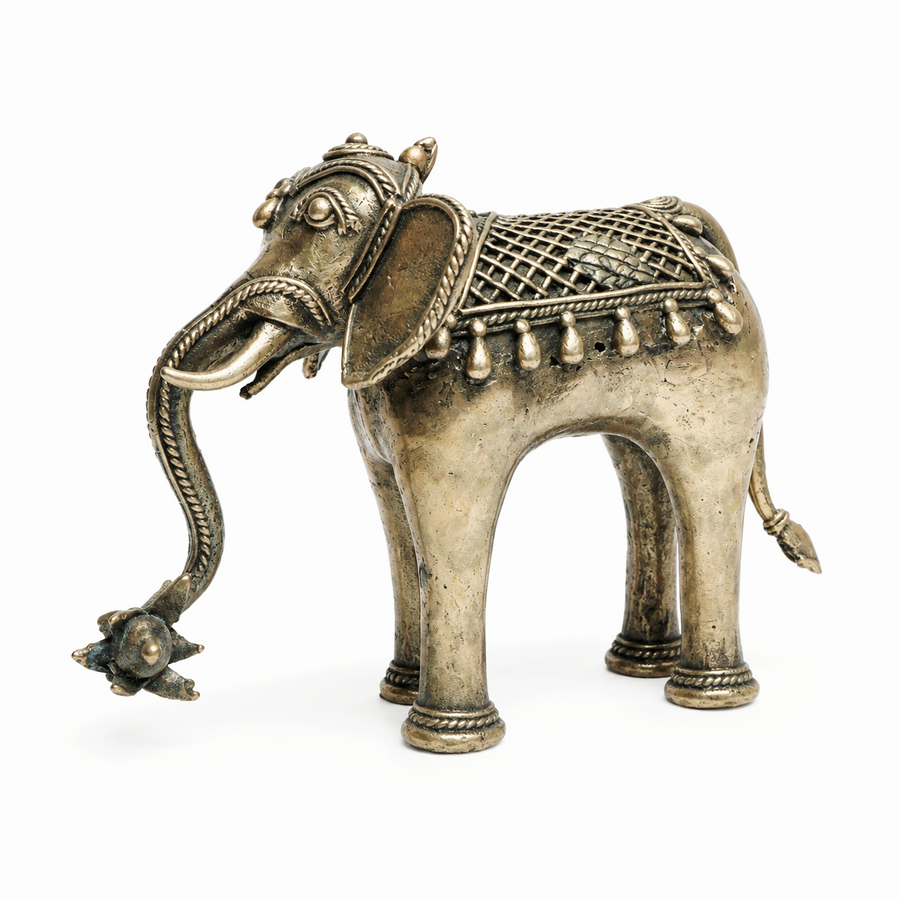 Elephant with Trunk Down - Dokra Metal Art - view 3, handmade tribal brass sculpture from India