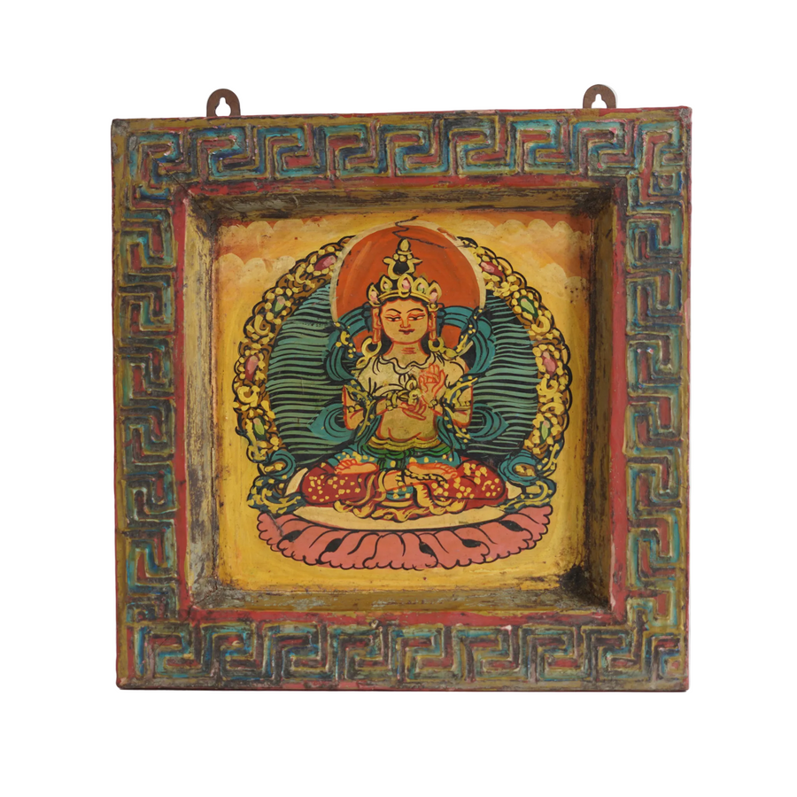 Enlightened Buddha - Tibetan Hand-Painted Wall Hanging, handmade Tibetan wall hanging from India