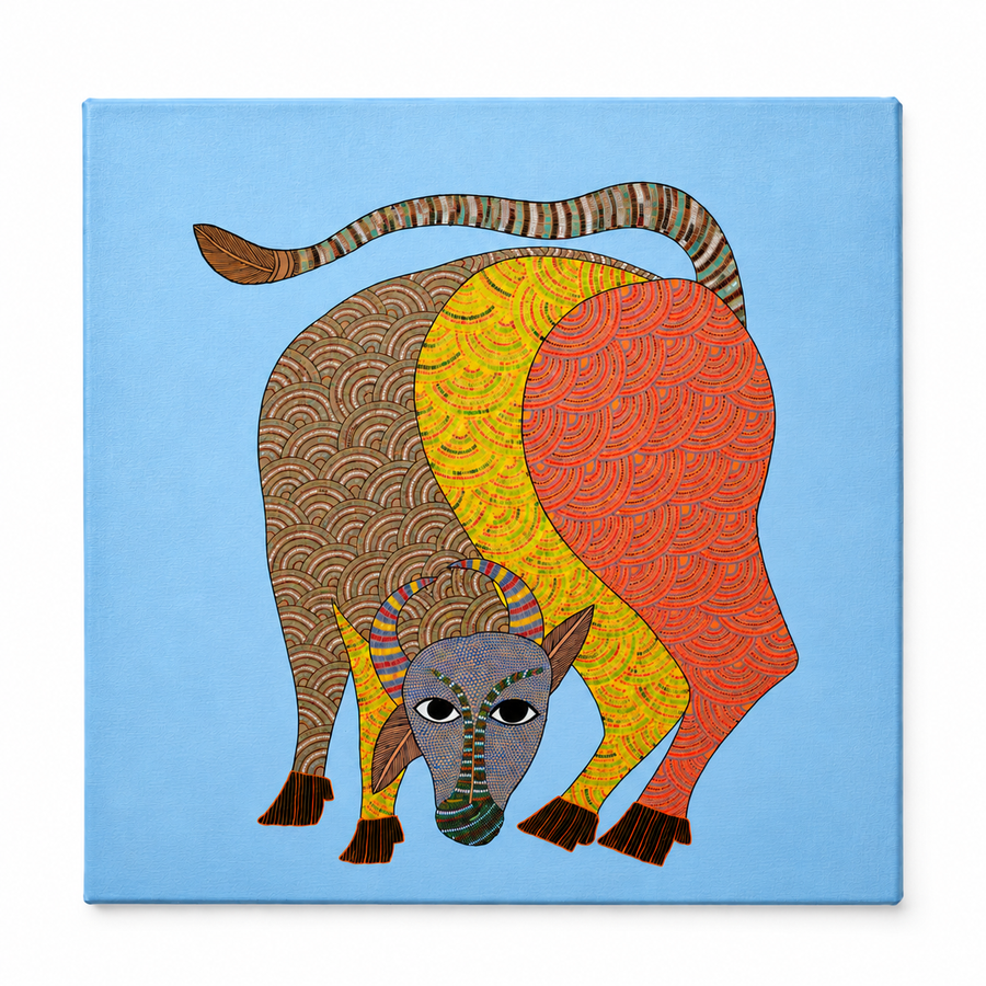 Grazing Bull – Gond Painting