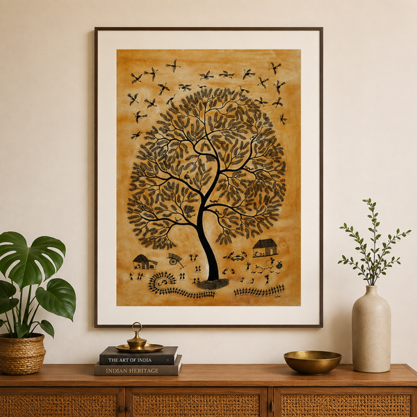 The Tree of Community - Warli Painting on cloth