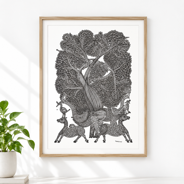 Tree with Animals & Birds – Gond Paper Painting