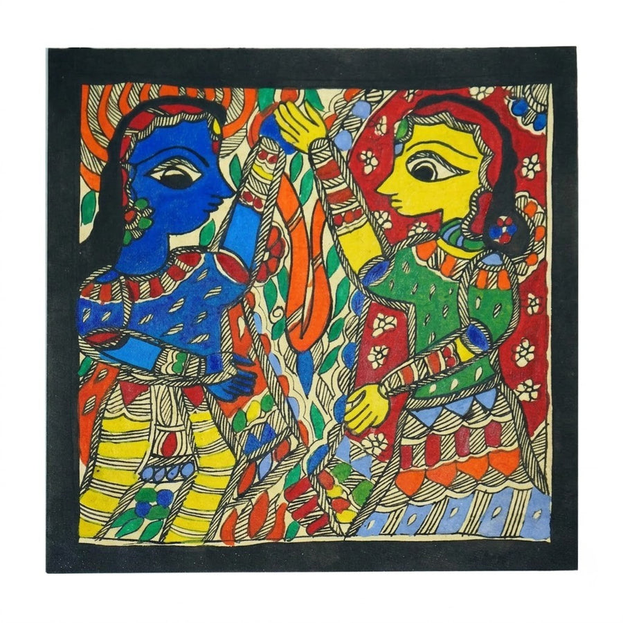 Floral Garland of Love - Madhubani Painting - view 2, handmade Madhubani painting from India