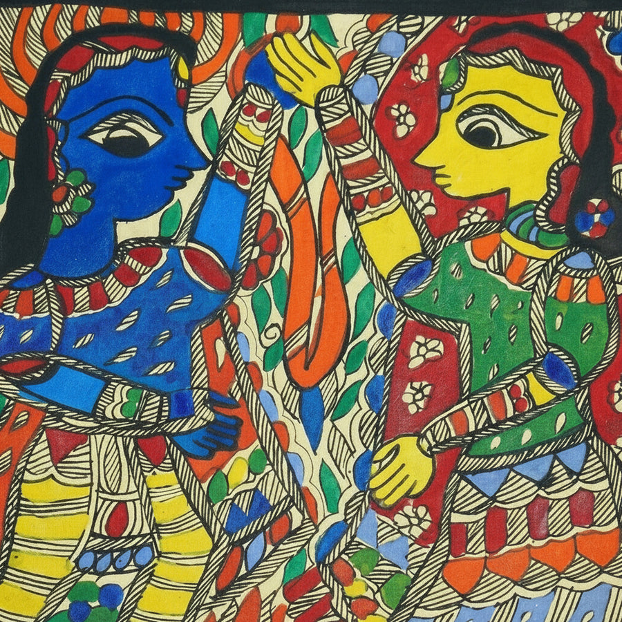 Floral Garland of Love - Madhubani Painting - view 3, handmade Madhubani painting from India