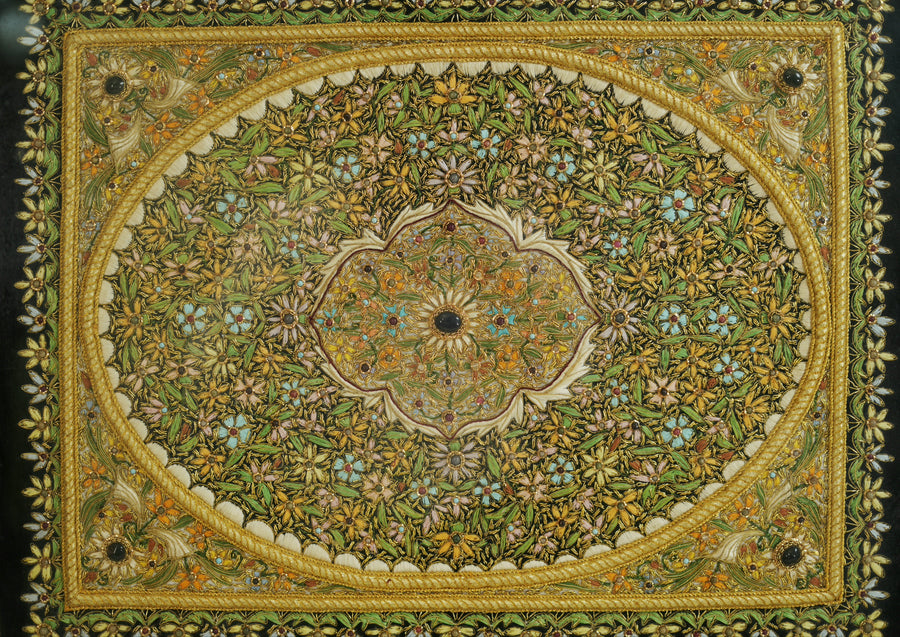 Floral Medallion - Zardozi Stone Work - view 3, handmade zardozi stone work from India