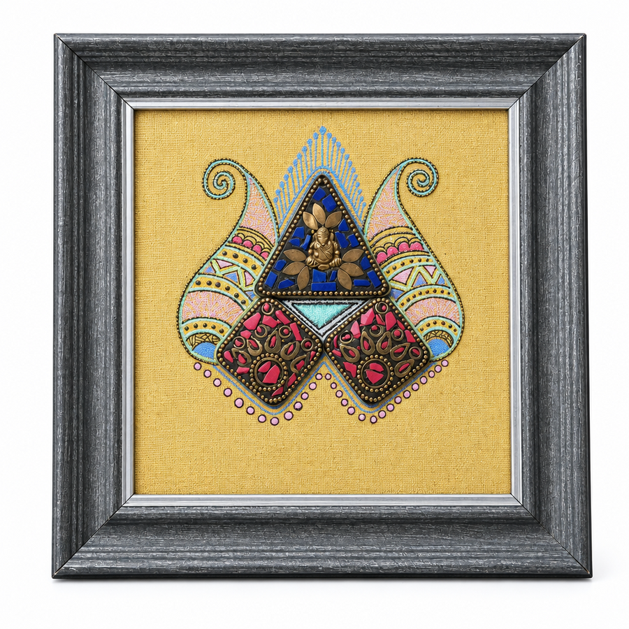 Framed Dhokra Ganesha - Dhokra Metal Art, handmade tribal brass sculpture from India