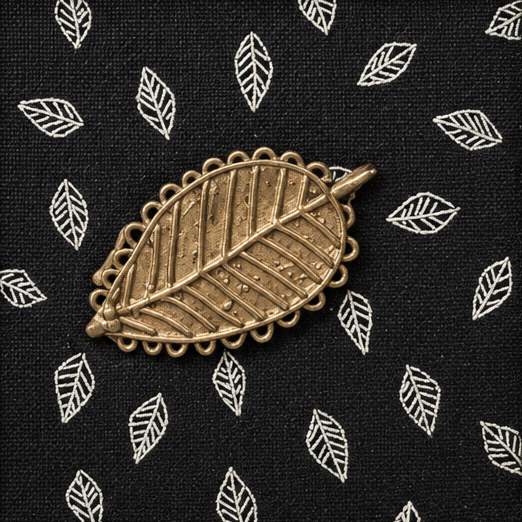Framed Dhokra Leaf Motif - Dhokra Metal Art - view 2, handmade tribal brass sculpture from India