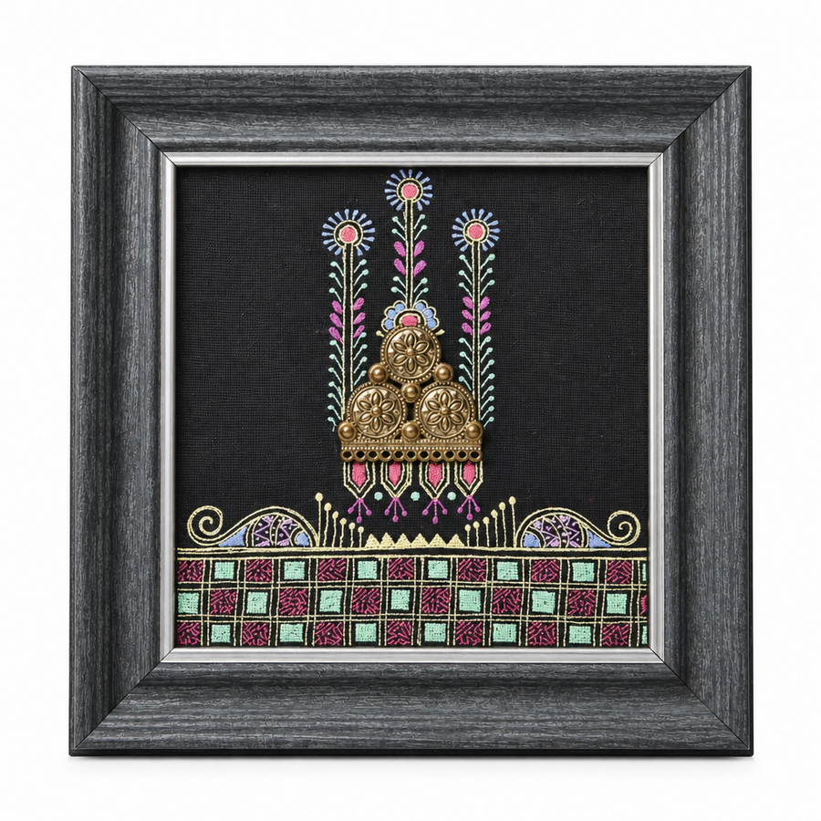 Framed Dhokra Mukut - Dhokra Metal Art, handmade tribal brass sculpture from India