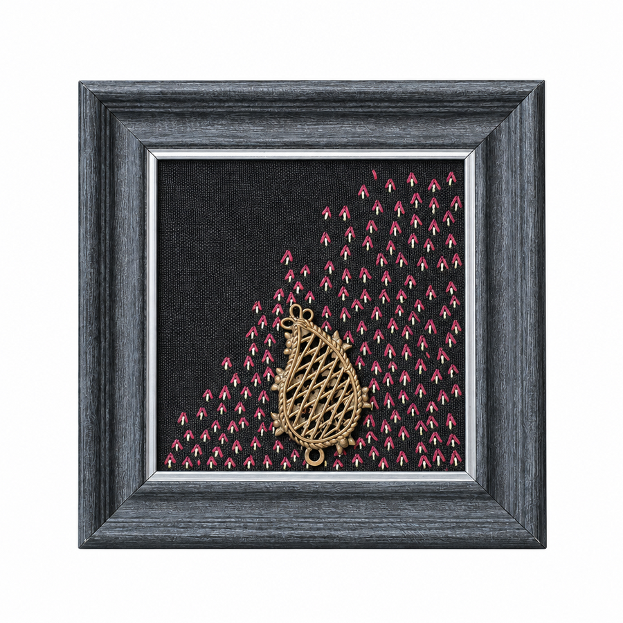 Framed Dhokra Peacock - Dhokra Metal Art, handmade tribal brass sculpture from India
