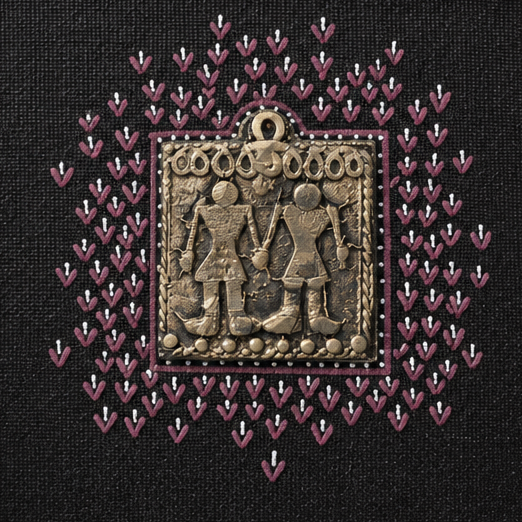 Framed Tribal Couple - Dhokra Metal Art - view 2, handmade tribal brass sculpture from India
