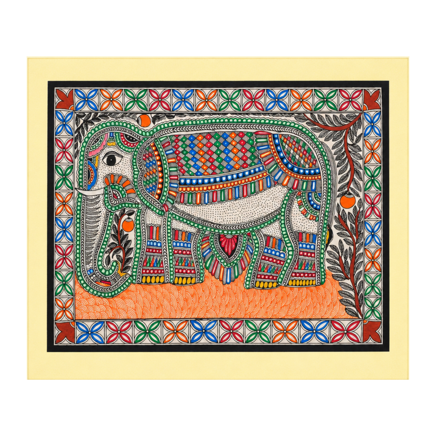 Gaja Shobha - Madhubani Painting - view 2, handmade Madhubani painting from India