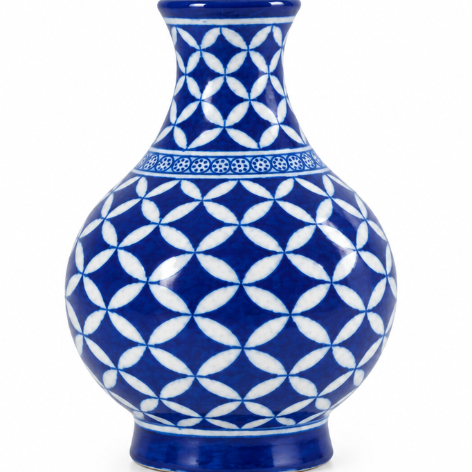 Geometric Petal Surahi - Jaipur Blue Pottery - view 2, handmade Jaipur blue pottery from India