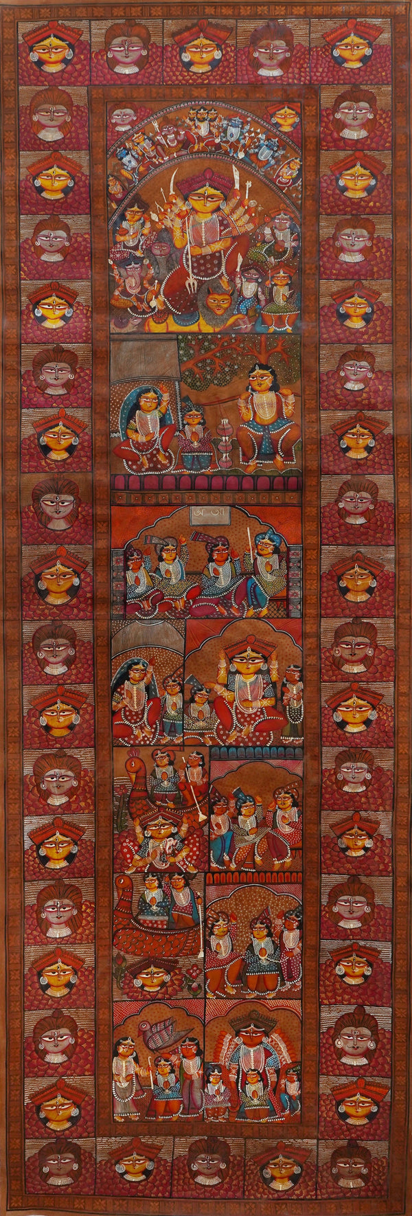 Goddess Durga Narrative Scroll - Kalighat Painting - view 2, handmade Kalighat folk painting from India
