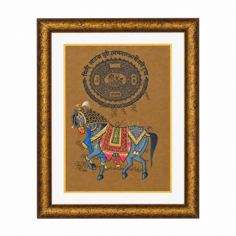 Jaipur Horse - Vintage Court Fee Stamp Artwork, handmade vintage stamp artwork from India