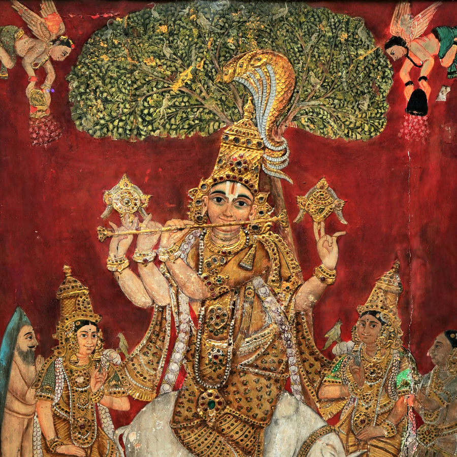 Krishna Playing the Flute - Tanjore Painting - view 6, handmade Tanjore painting from India