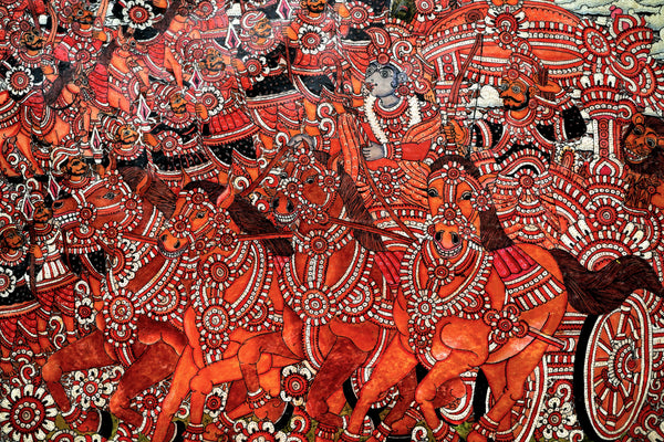 Kurukshetra Chariot Battle - Tholu Bommalata Leather Art - view 2, handmade Tholu Bommalata leather puppet art from India