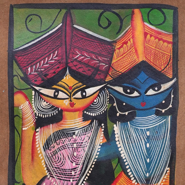 Lakshmi Narayan - Kalighat Painting - view 2, handmade Kalighat folk painting from India