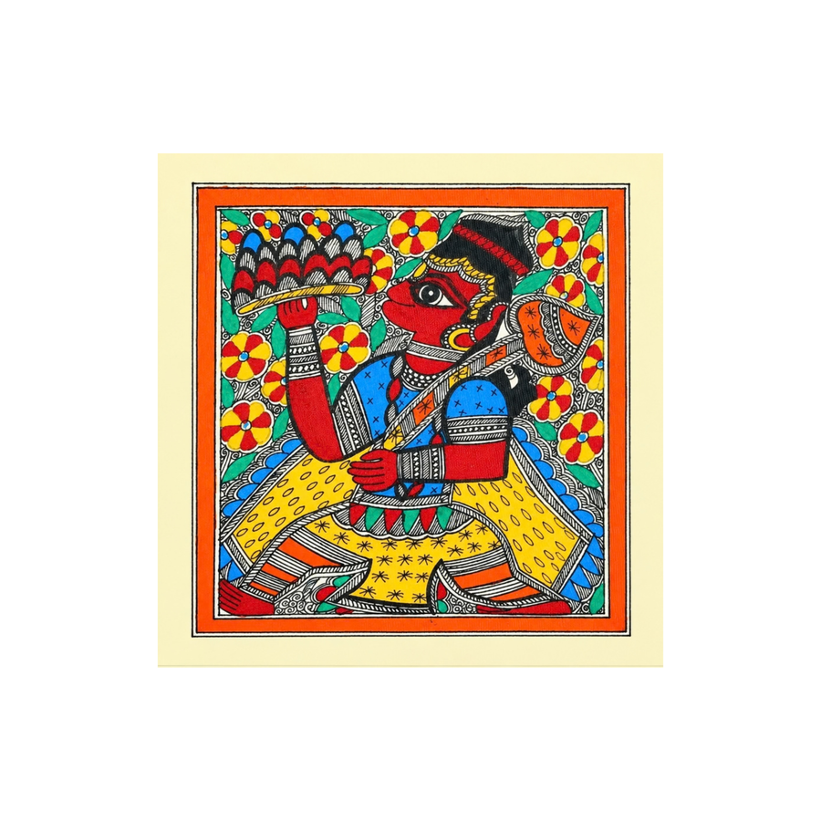 Lord Hanuman Carrying Sanjeevani - Madhubani Painting - view 2, handmade Madhubani painting from India
