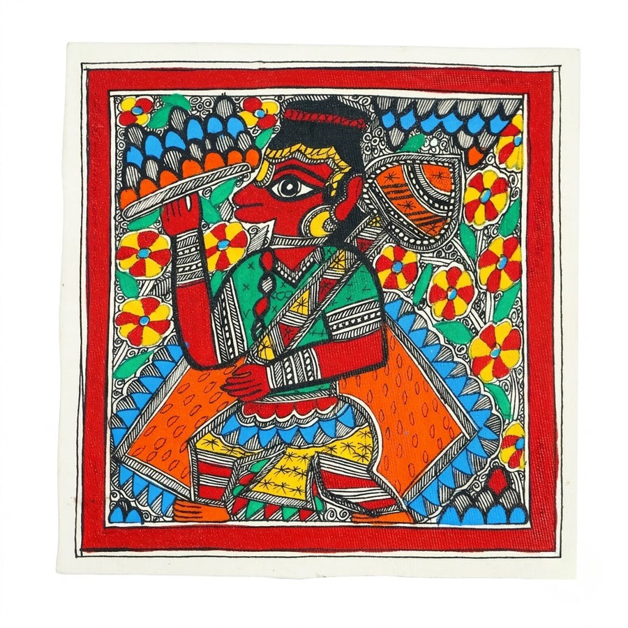 Lord Hanuman - Madhubani Painting - view 2, handmade Madhubani painting from India