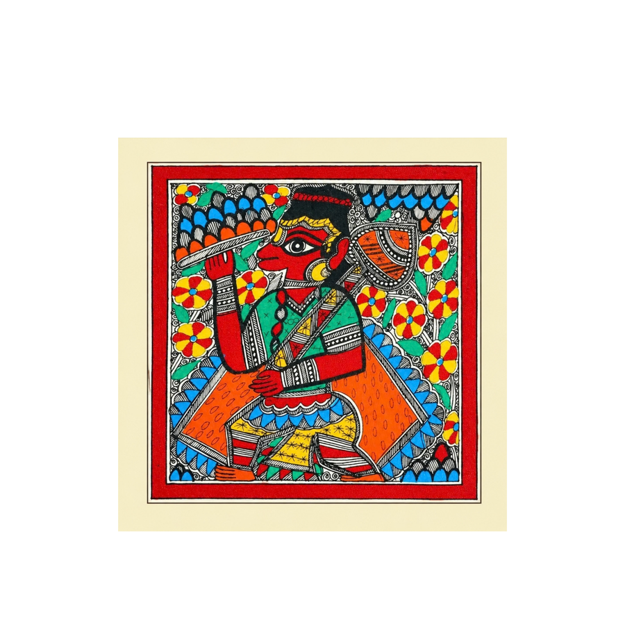 Lord Hanuman with Gada - Madhubani Painting - view 2, handmade Madhubani painting from India