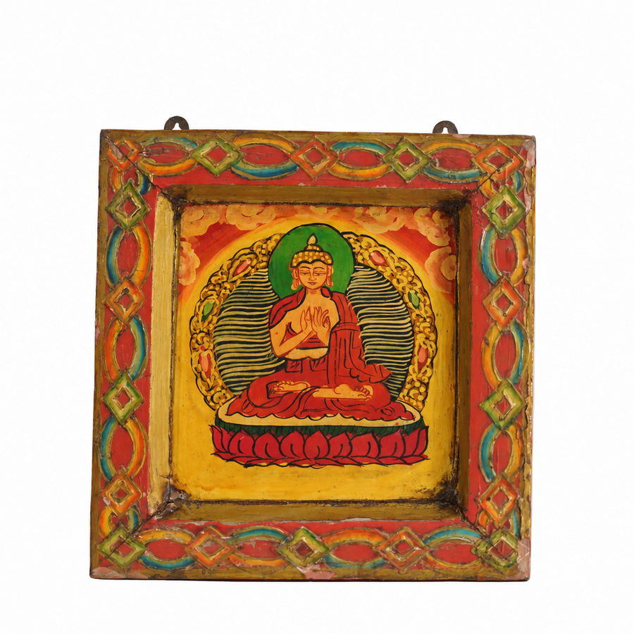 Lotus Buddha - Tibetan Hand-Painted Wall Hanging - view 2, handmade Tibetan wall hanging from India