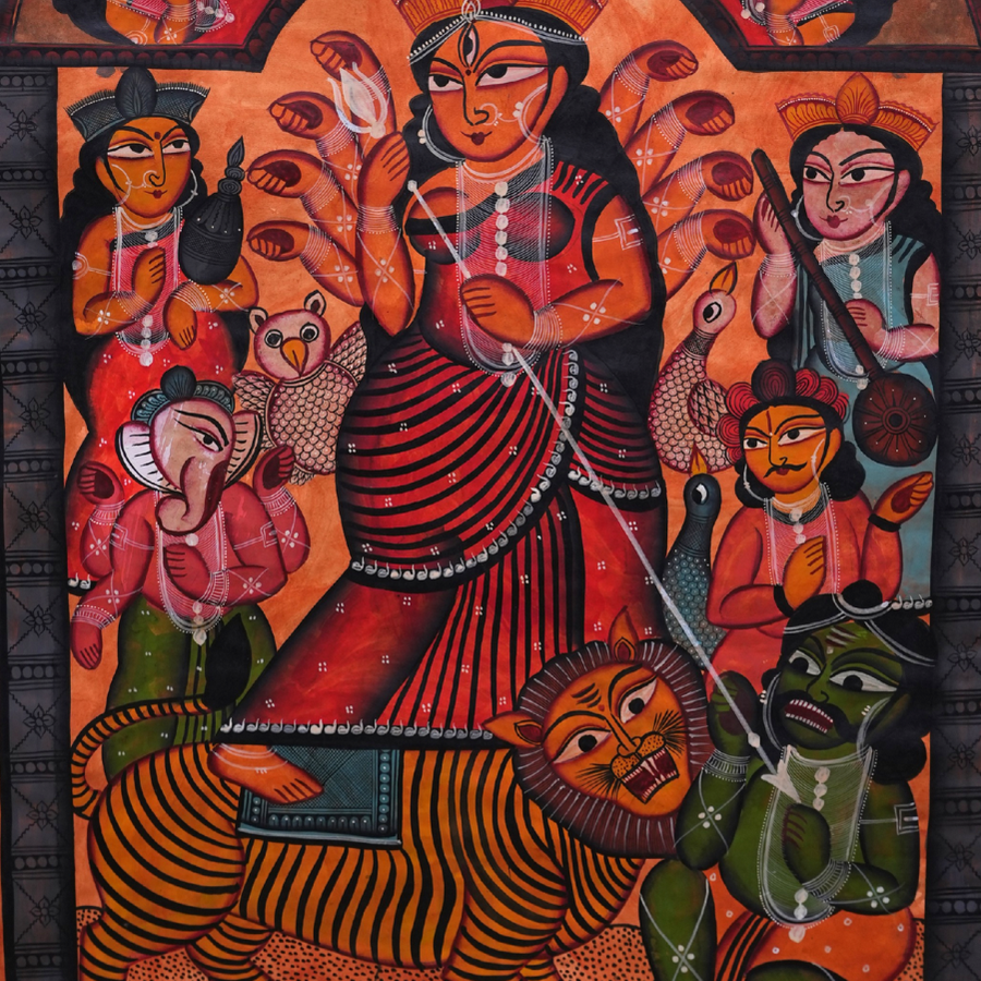 Maa Durga - Kalighat Painting - view 4, handmade Kalighat folk painting from India