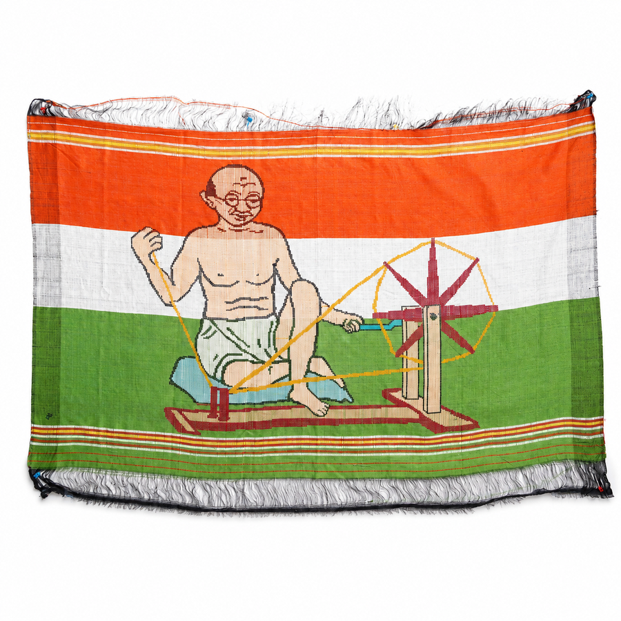 Mahatma Gandhi Khadi Wall Hanging - Handwoven Textile Art, handwoven khadi textile wall art from India
