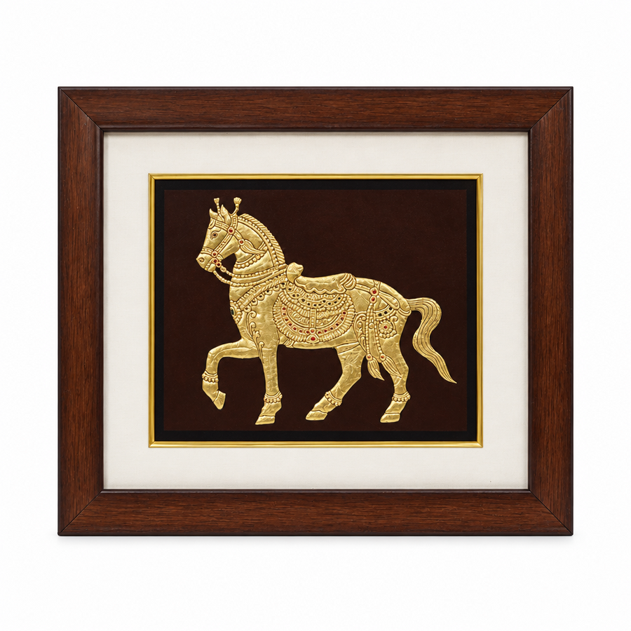 Majestic Golden Horse - Mysore Painting - view 2, handmade Mysore painting from India