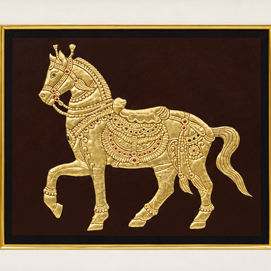 Majestic Golden Horse - Mysore Painting - view 3, handmade Mysore painting from India