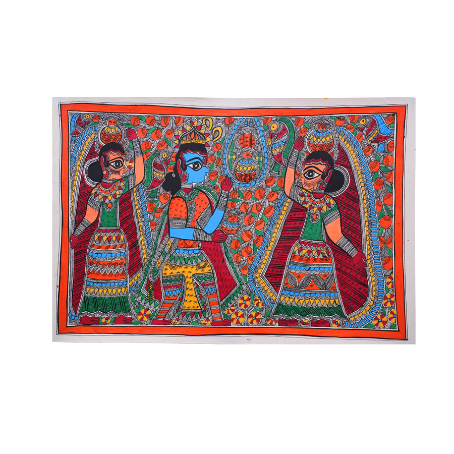 Makhan Leela - Madhubani Painting - view 3, handmade Madhubani painting from India