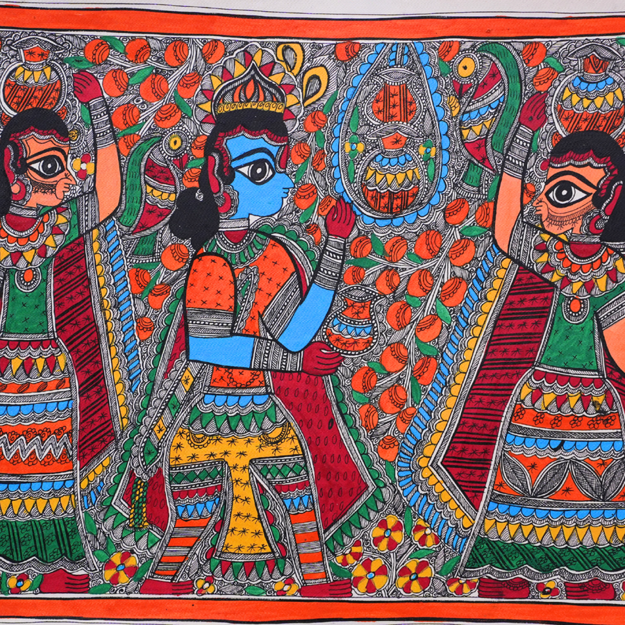 Makhan Leela - Madhubani Painting - view 4, handmade Madhubani painting from India