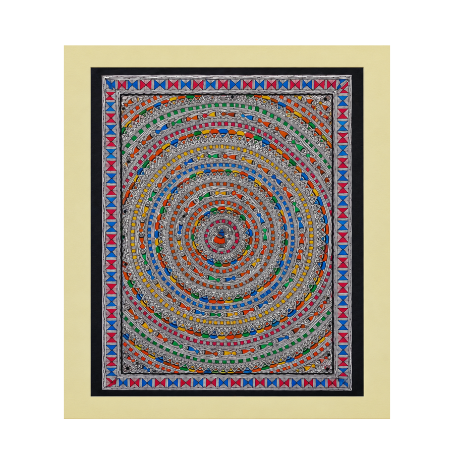 Mandala Godhana - Madhubani Painting - view 2, handmade Madhubani painting from India