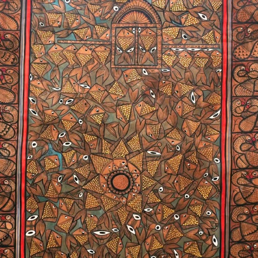 Matsya and Mayur - Kalighat Painting - view 3, handmade Kalighat folk painting from India