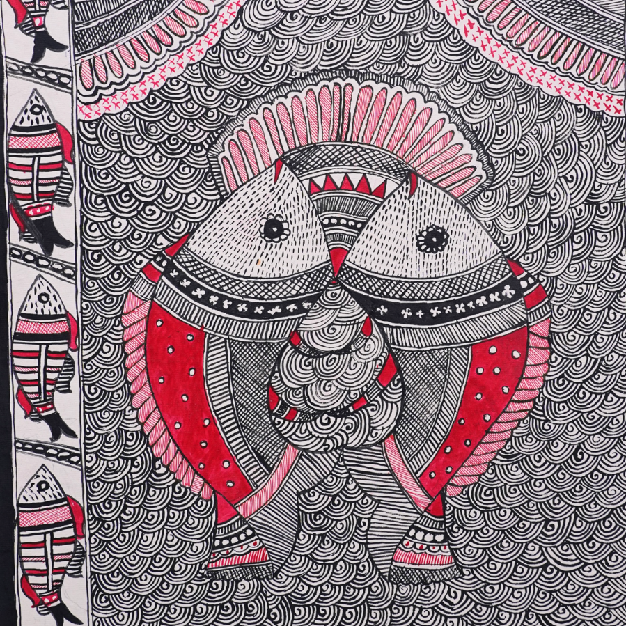 Matsya Harmony - Madhubani Painting - view 4, handmade Madhubani painting from India