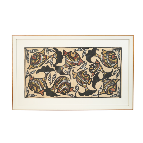 Matsya - Sohrai Painting, handmade Sohrai tribal painting from India