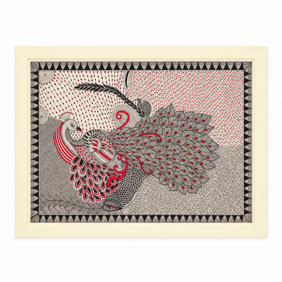 Mayur Vilas - Madhubani Painting - view 2, handmade Madhubani painting from India