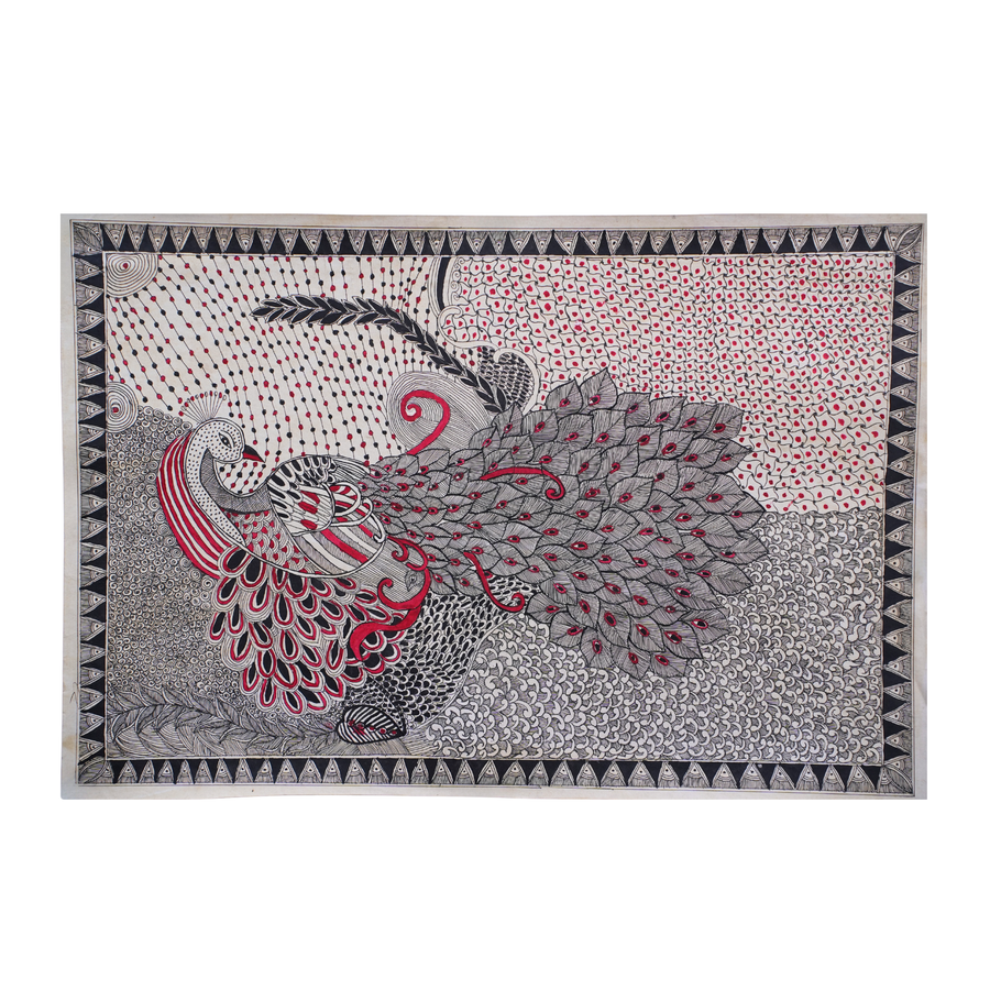 Mayur Vilas - Madhubani Painting - view 3, handmade Madhubani painting from India