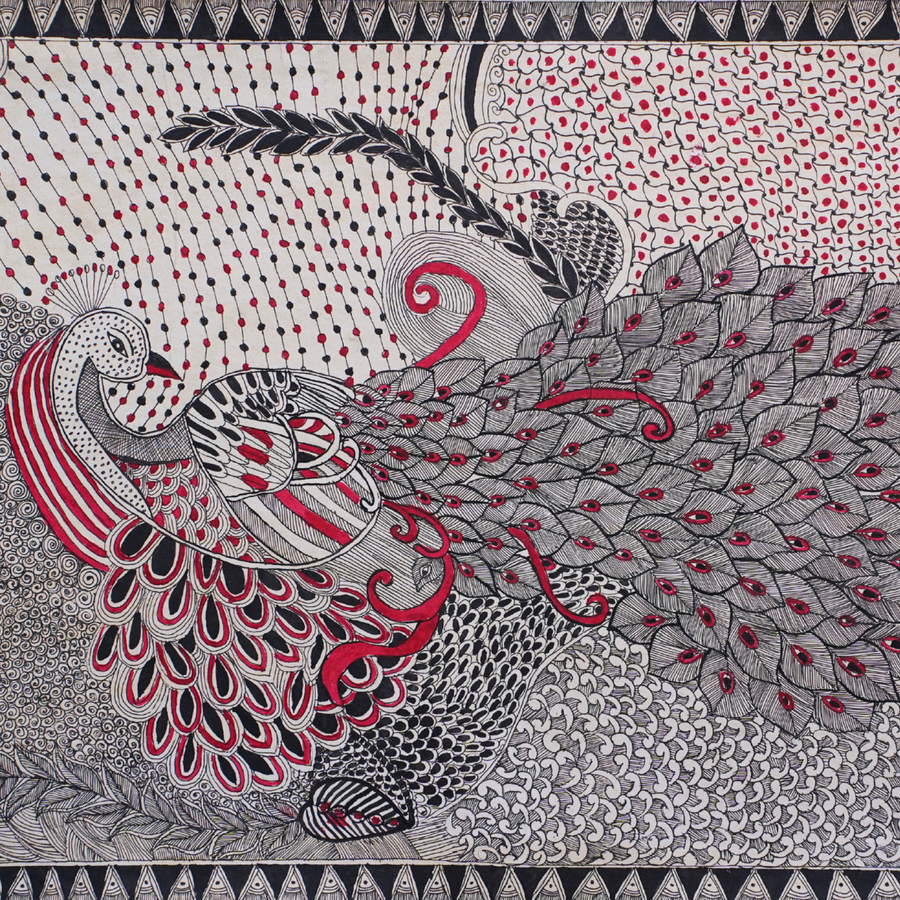 Mayur Vilas - Madhubani Painting - view 4, handmade Madhubani painting from India