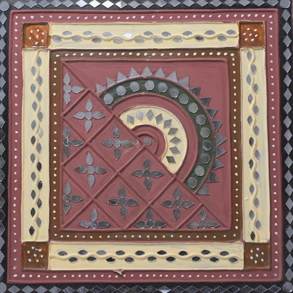 Mirror Mosaic Square - Lippan Mirror Wall Art - view 2, handmade Lippan mirror wall art from Kutch, India