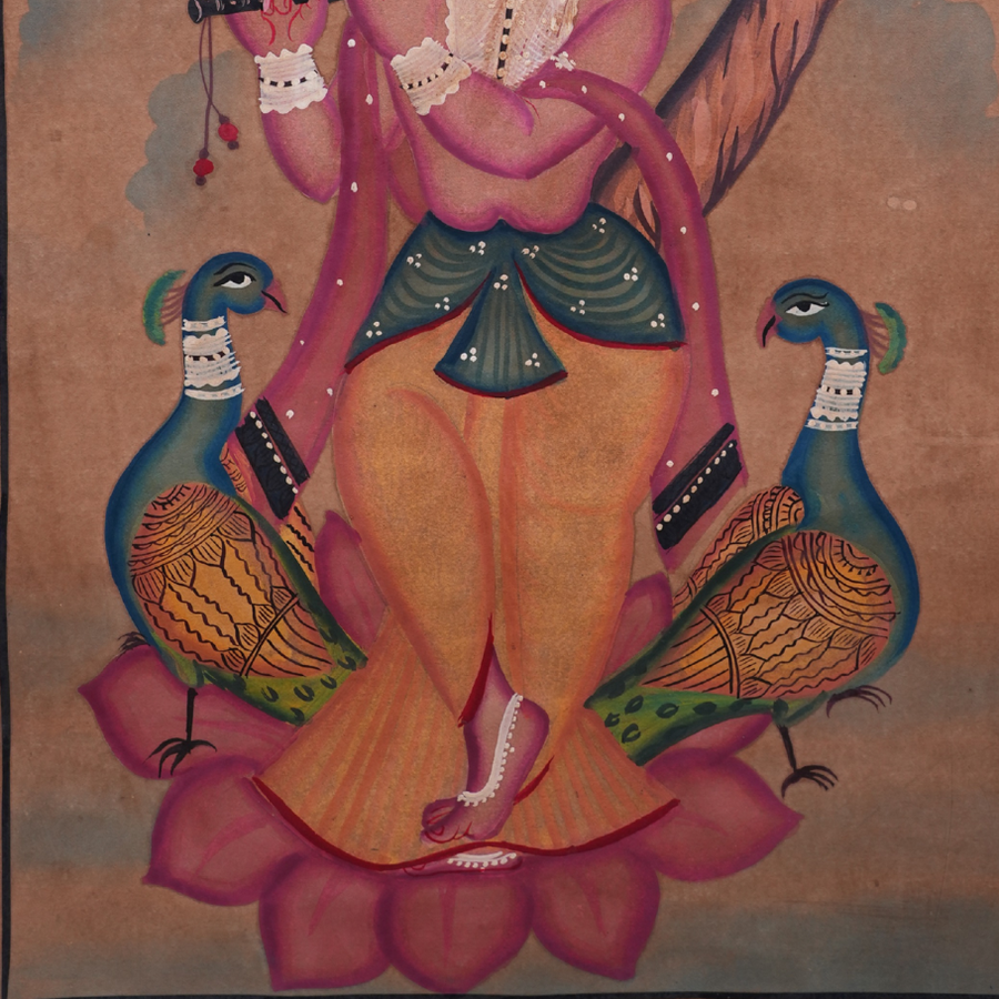 Murlidhar - Kalighat Painting - view 4, handmade Kalighat folk painting from India