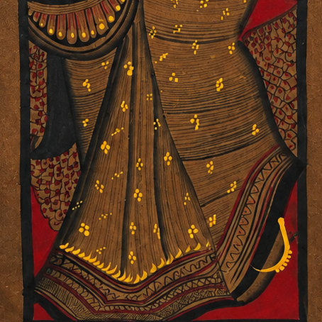 Musical Saraswati - Kalighat Painting - view 4, handmade Kalighat folk painting from India