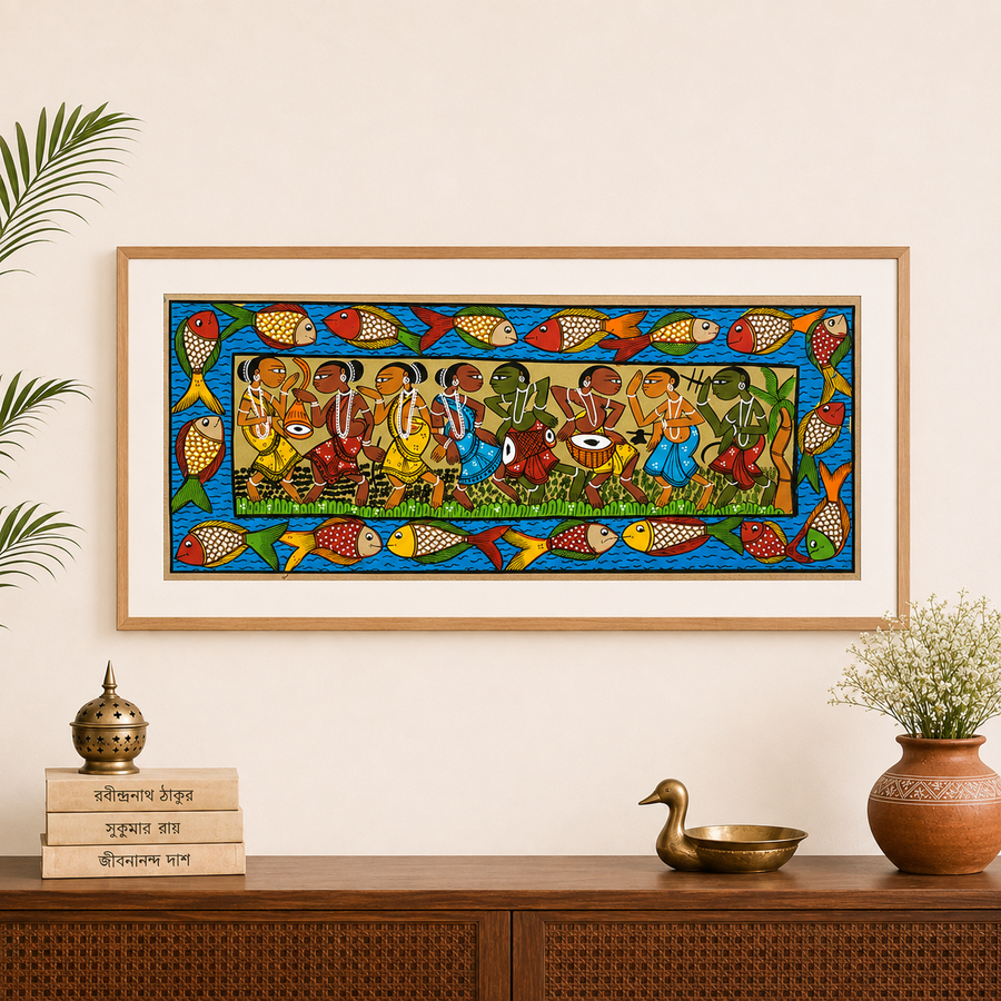 Naach Gaan - Kalighat Painting, handmade Kalighat folk painting from India