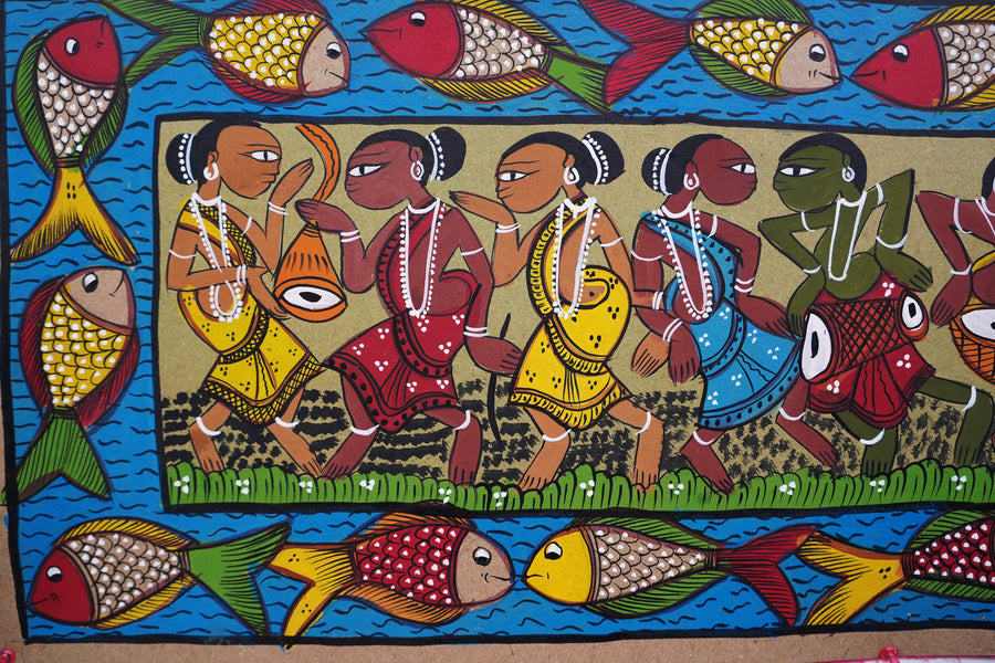 Naach Gaan - Kalighat Painting - view 3, handmade Kalighat folk painting from India