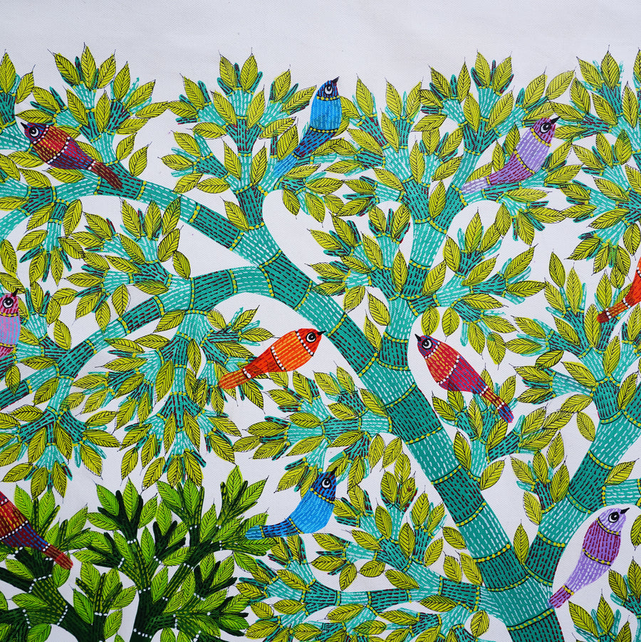 Nandi Beneath the Sacred Tree - Gond Painting - view 5, handmade Gond folk painting from India