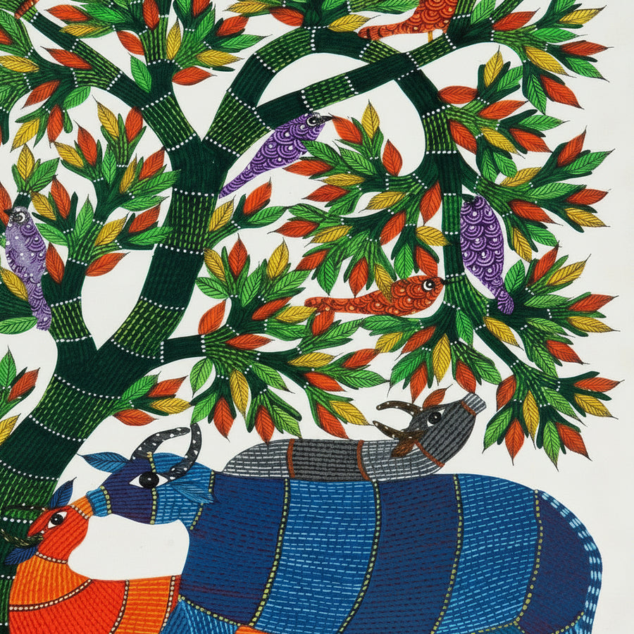 Forest, Animals and Birds – Gond Paper Painting